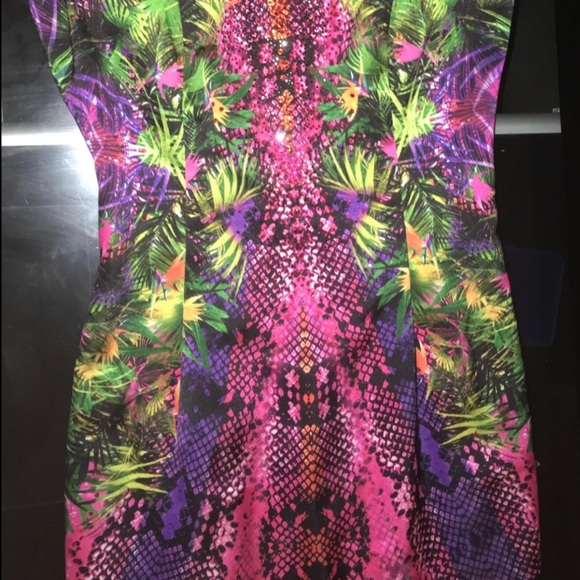 Genese London Tropical Satin Dress with colourful rhinestone detailing Small 4US - Picture 16 of 17